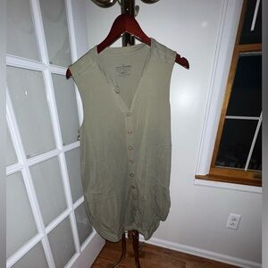 Neon Buddha Olive Green Sleeveless Button-Down Shirt Dress (small)